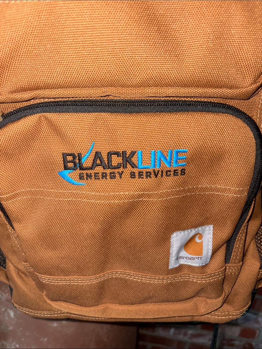 Carhartt Brown Canvas Backpack with Black Trim and Blue Logo - Picture 3 of 3